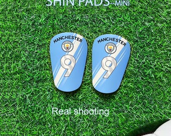 Custom Mini Football Shin Guards, Manchester City F.C. Fan Gear, Personalized Protection