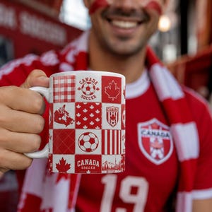 Canada Soccer Patchwork Ceramic Mug | Maple Leaf, Canadian Pride coffee cup