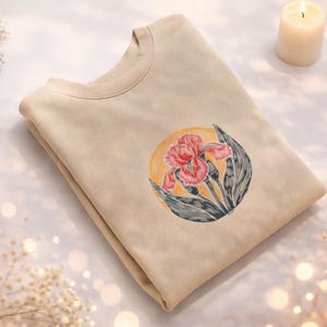 Iris Watercolor Sweatshirt | Floral Crescent Sun Crewneck