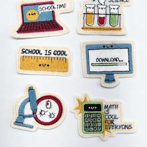 Cute STEM & School Iron-On Embroidered Patches Set, Science, Math, Tech Backpack Patches, Student DIY Jacket Applique, Back to School Gift