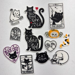 Naszywka do prasowania z kotem, wybierz swój wzór, haftowana aplikacja z czarnym kotem, naszywka z kotem tarota na kurtki i plecaki, Cat Mom, sprzedawana pojedynczo