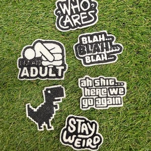 Sarcastic Iron-On Patch Set, Funny Adulting Embroidered Patches, Black and White Meme Aesthetic, Gift for Coworker, Cool Backpack Patches