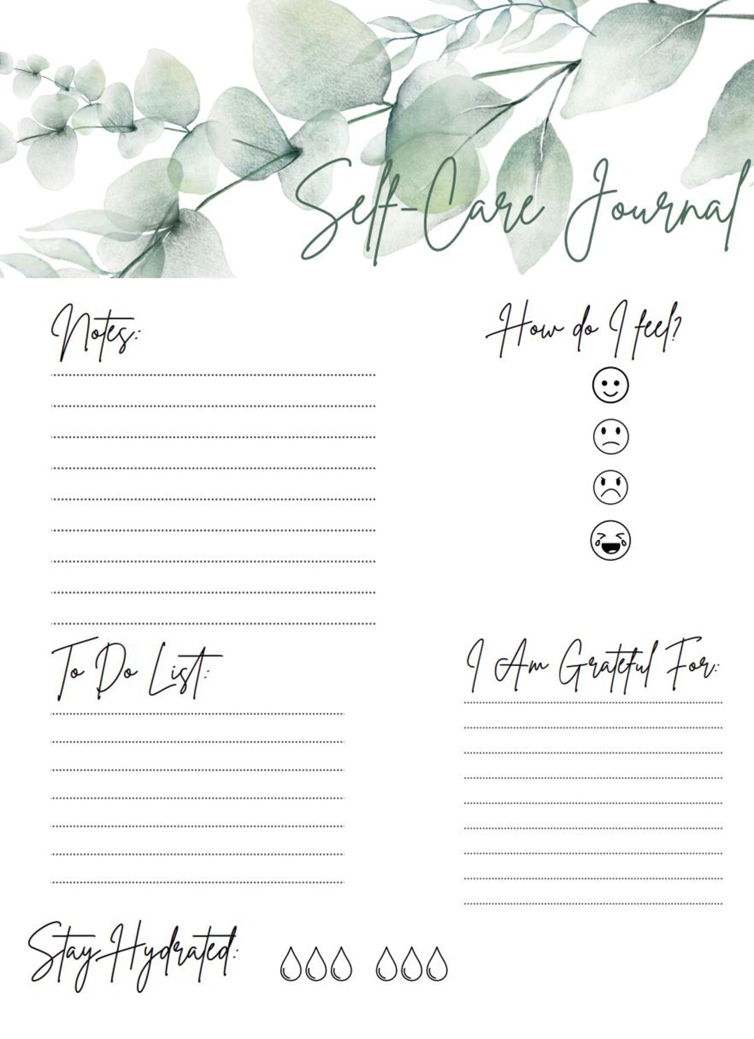 Printable Self-care Journal Page | Minimalist Wellness Planner Insert ...