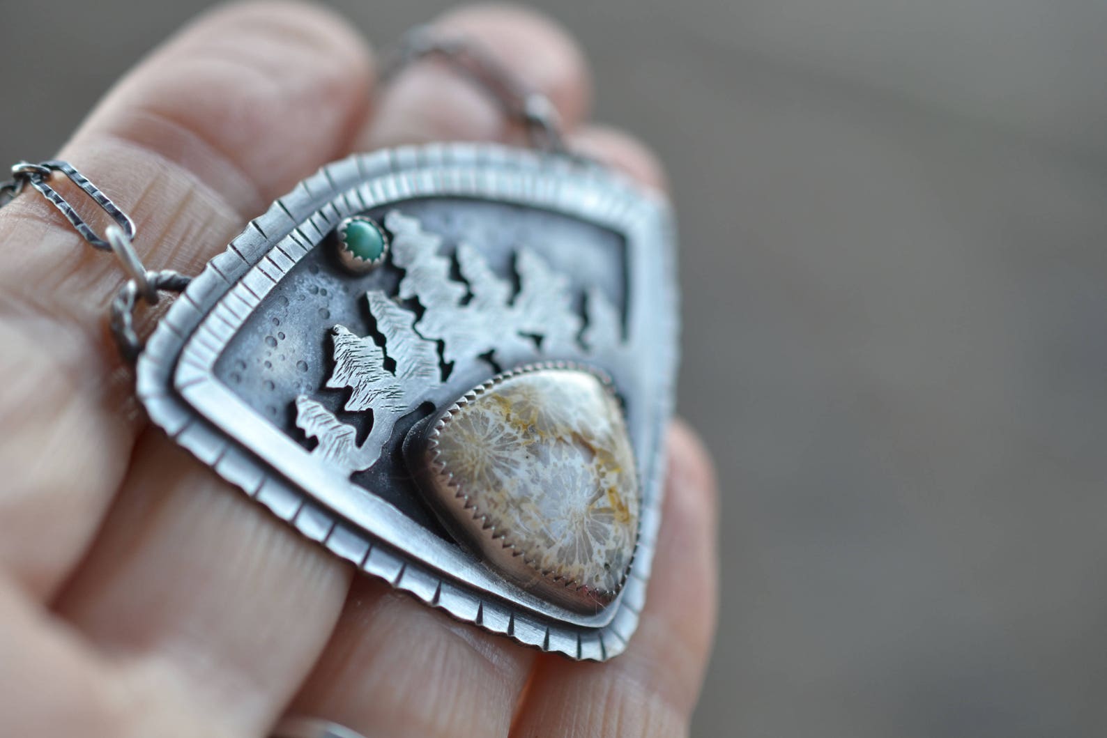 Large Sterling Silver Evergreen pendant. Pine Tree necklace. Etsy