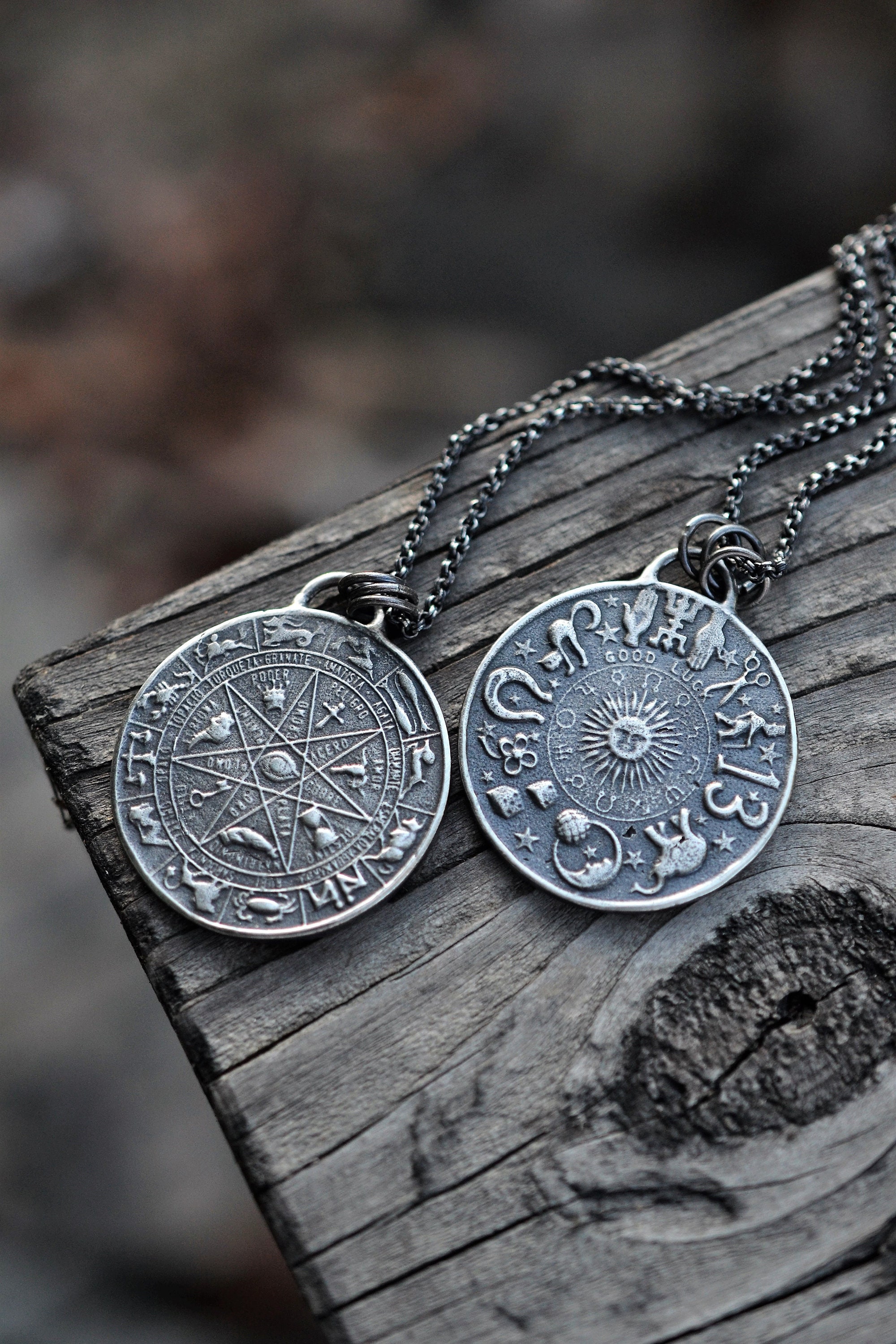 Zodiac Charm Necklace. Good luck jewelry. Horoscope pendant. Reversib…