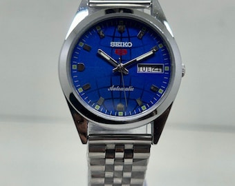 vintage montre automatique Seiko 5 cadran bleu 6309 jour date montre homme | Montre-bracelet mécanique fabriquée au Japon restaurée
