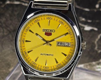 Vintage Seiko 5 Automatic Men's Watch Restored Yellow Dial Japan Made