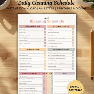Daily Cleaning Routine Printable, Morning Evening Checklist, House Cleaning Schedule, Chore Tracker, Home Planner, Editable Canva Template