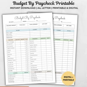 Bi-Weekly Paycheck Budget Planner, Bill Tracker, Expense Tracker (PDF A4 LETTER)