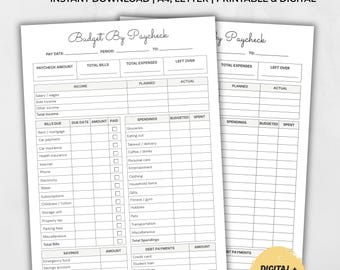 Bi-Weekly Budget Planner, Paycheck Finance Tracker, Bill Payment Organizer (PDF A4 LETTER)