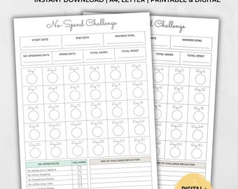 No-Spend Month Challenge Printable, 30 Day Spending Tracker With Reflection Journal (Canva Template)
