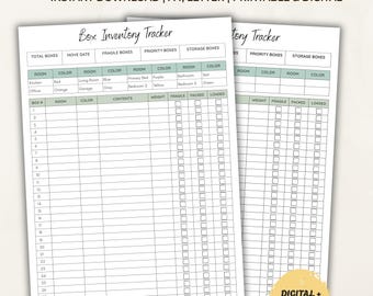Moving Box Inventory Printable, Color Coded Packing Tracker With 30 Numbered Box Slots and 8 Room Codes (Editable Canva Template)