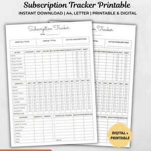 Subscription Tracker Printable, Monthly Recurring Expense Log With Annual Cost Summary (Canva Template)