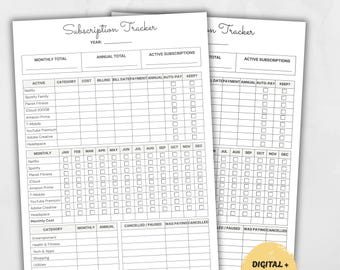 Subscription Tracker Printable, Monthly Recurring Expense Log With Annual Cost Summary (Canva Template)