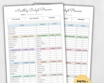 Monthly Budget Planner, Expense Tracker, Finance Template (Canva, Digital Download)