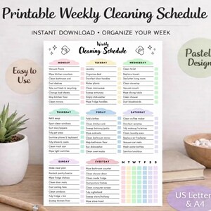 ADHD Cleaning Schedule Printable, Weekly Chore Chart, House Cleaning Checklist, ADHD Planner Adult, Rainbow Color Coded, Canva Template