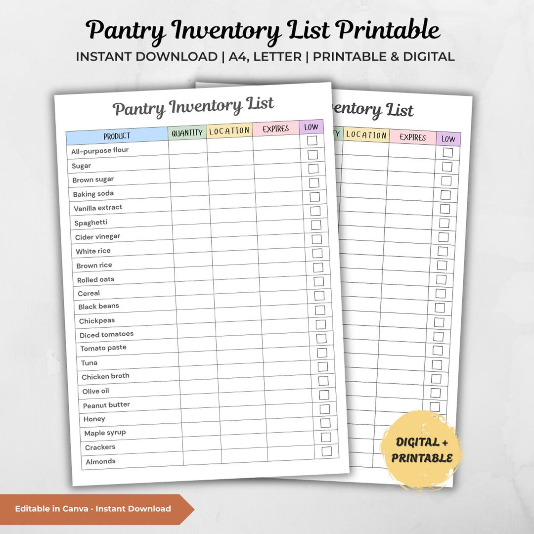 Pantry Inventory List Printable, Expiration Tracker, Restock Planner ...