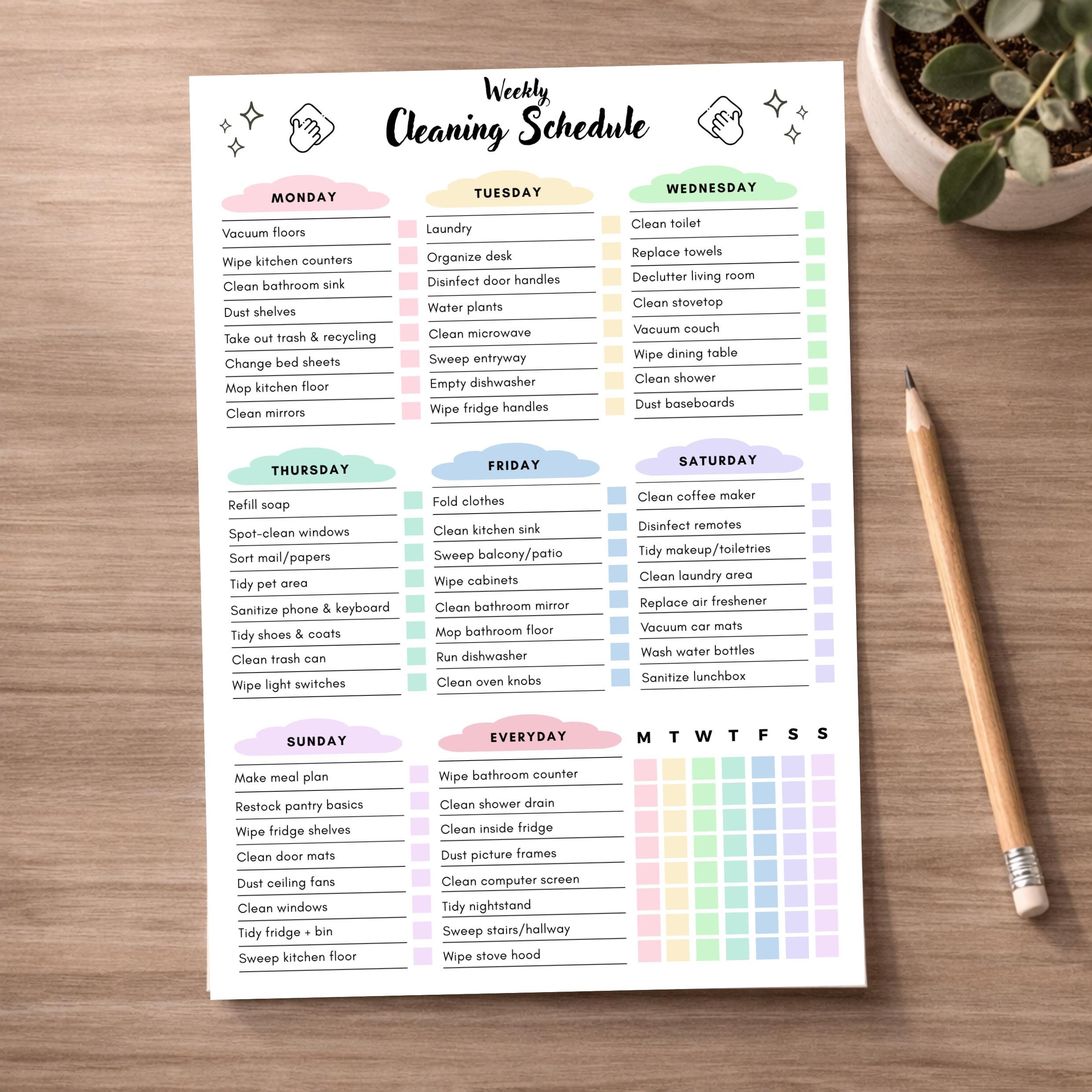 Pastel Rainbow Weekly Cleaning Schedule, Chore Chart (canva Template ...