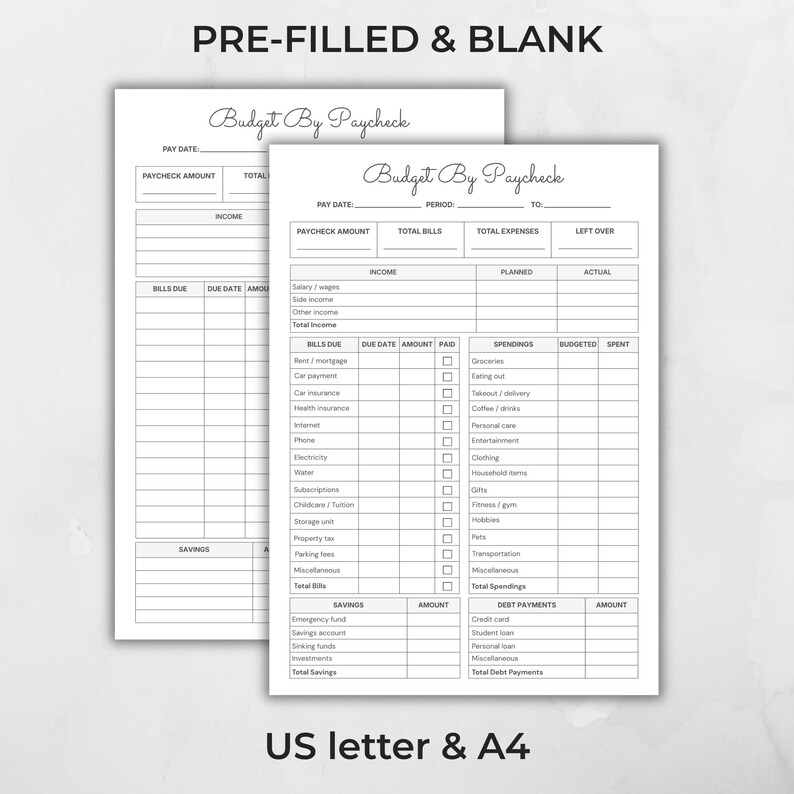 Bi-weekly Budget Planner, Paycheck Finance Tracker, Bill Payment ...
