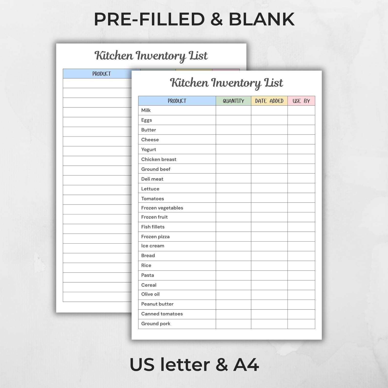 Kitchen Inventory List Printable, Food Tracker, Pantry Organizer (canva ...