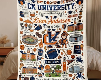 Personalized University Campus Blanket, Custom College Fleece Throw, Graduation 2026 Gift