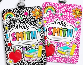 Personalized Teacher ID Card Holder, Composition Book Lanyard Accessory