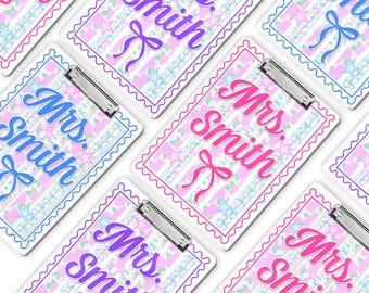 Personalized Striped Coquette Teacher Clipboard, Acrylic School Supplies, Back To School Gift
