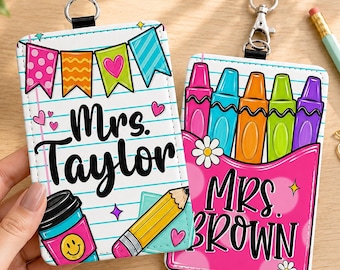 Personalized Teacher Leather ID Holder: Teacher Name Badge Holder, Back To School Teacher Gift, Teacher Appreciation, School Supplies Gift