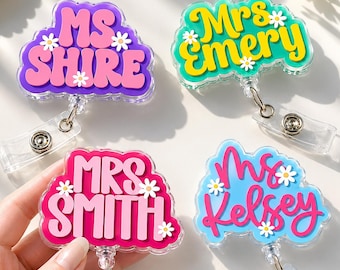 Custom Name Teacher Badge Reel: Personalized ID Clip, Acrylic ID Holder