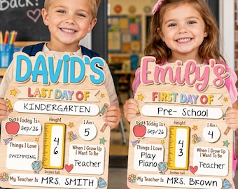 Personalized First Day of School Sign, Reusable Dry Erase Board, Kindergarten Keepsake