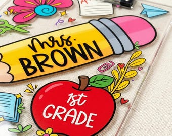 Personalized Acrylic Teacher Clipboard, Pencil Name Design, Back To School Supplies