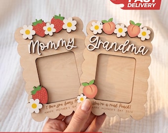 Custom Wooden Photo Frame Magnet: Grandma, Mama, Nana Fruit Theme