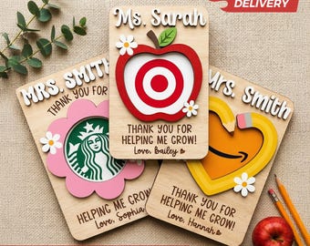 Personalized Wooden Teacher Gift Card Holder: Thank You Appreciation Gift