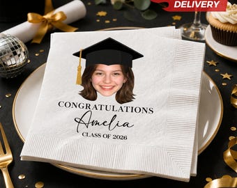 Custom Photo Face Class Of 2026 Graduation Napkins: Graduation Party Favors Decor