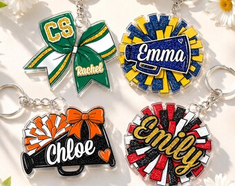 Personalized Acrylic Pom Pom Cheer Name Tag: Cheer Team Gift, Cheer Girls Backpack Name Tag Gift For Daughter, Cheering Back To School Gift