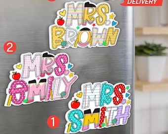 Personalized  School Pattern Teacher Name Magnet, Custom Teacher Magnet, Teacher Appreciation Gift From Student, Back To School Teacher Gift