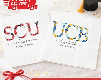 Custom Floral University Logo Napkins: Class of 2026 Graduation Party Favors