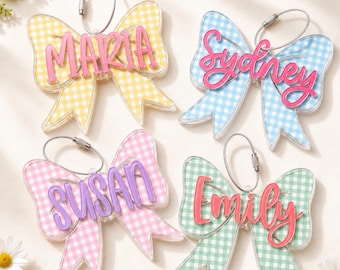 Personalized Bow Backpack Name Tag, Acrylic Backpack Keychain Tag, Water Bottle Tag, Diaper Bag, Lunchbox Name Tag, School Girls Name Plate