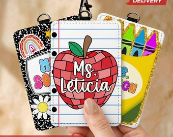 Custom Apple Crayon Box Teacher Name ID Holder: Personalized ID Clip, Classroom Accessory