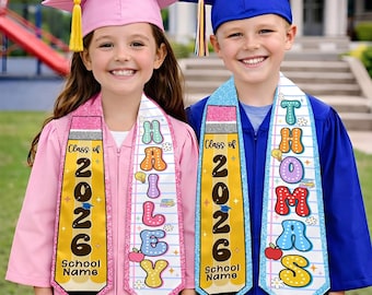 Personalized Kids Graduation Stole, Custom Kids Name Sash, Class of 2026 Keepsake Gift