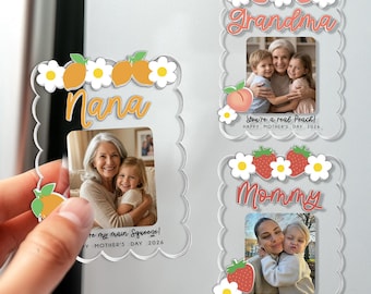 Custom Photo Magnet: Grandma, Nana, Mama, Mommy Fruit Theme (Acrylic)