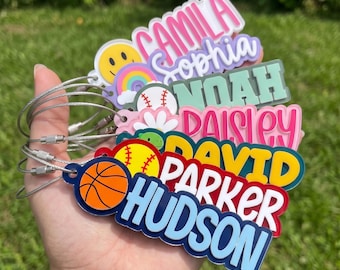 Custom Acrylic Kids Name Keychain With Icon, Personalized Groovy Kids  Bag Tag for Backpack, Cute Kids Name Keychain, Water Bottle Name Tag