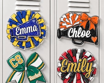 Personalized Acrylic Pom Pom Cheer Magnet: Cheer Team Gift, Cheer Girls Locker Magnet, Gift For Daughter, Cheering Back To School Gift