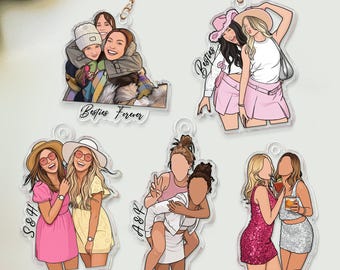Personalized Portrait From Photo Besties Keychain, Custom Besties Photo Keychain, Besties Gift, Girls Group Gift, Gift For Best Friend