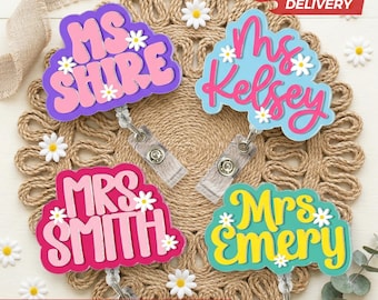 Custom Name Teacher Badge Reel: Personalized ID Clip, Acrylic ID Holder