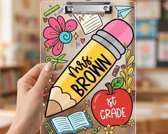 Personalized Acrylic Teacher Clipboard, Pencil Name Design, Back To School Supplies