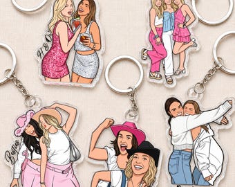 Personalized Portrait From Photo Besties Keychain, Custom Besties Photo Keychain, Besties Gift, Girls Group Gift, Gift For Best Friend