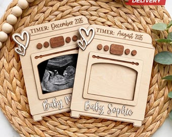 Personalized Wooden Baby Reveal Magnet: Ultrasound Photo Keepsake, Grandma Gift