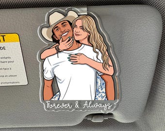Personalized Portrait From Couples Photo Sun Visor Clip, Custom Photo Couples Car Visor Clip, Anniversary Gift For Him, Gift For Boyfriend