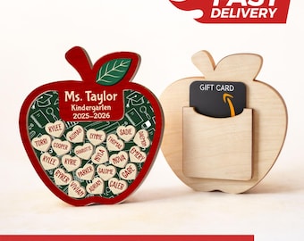 Personalized Wooden Apple Teacher Gift Card Holder: Custom Magnet Keepsake, Class Gift